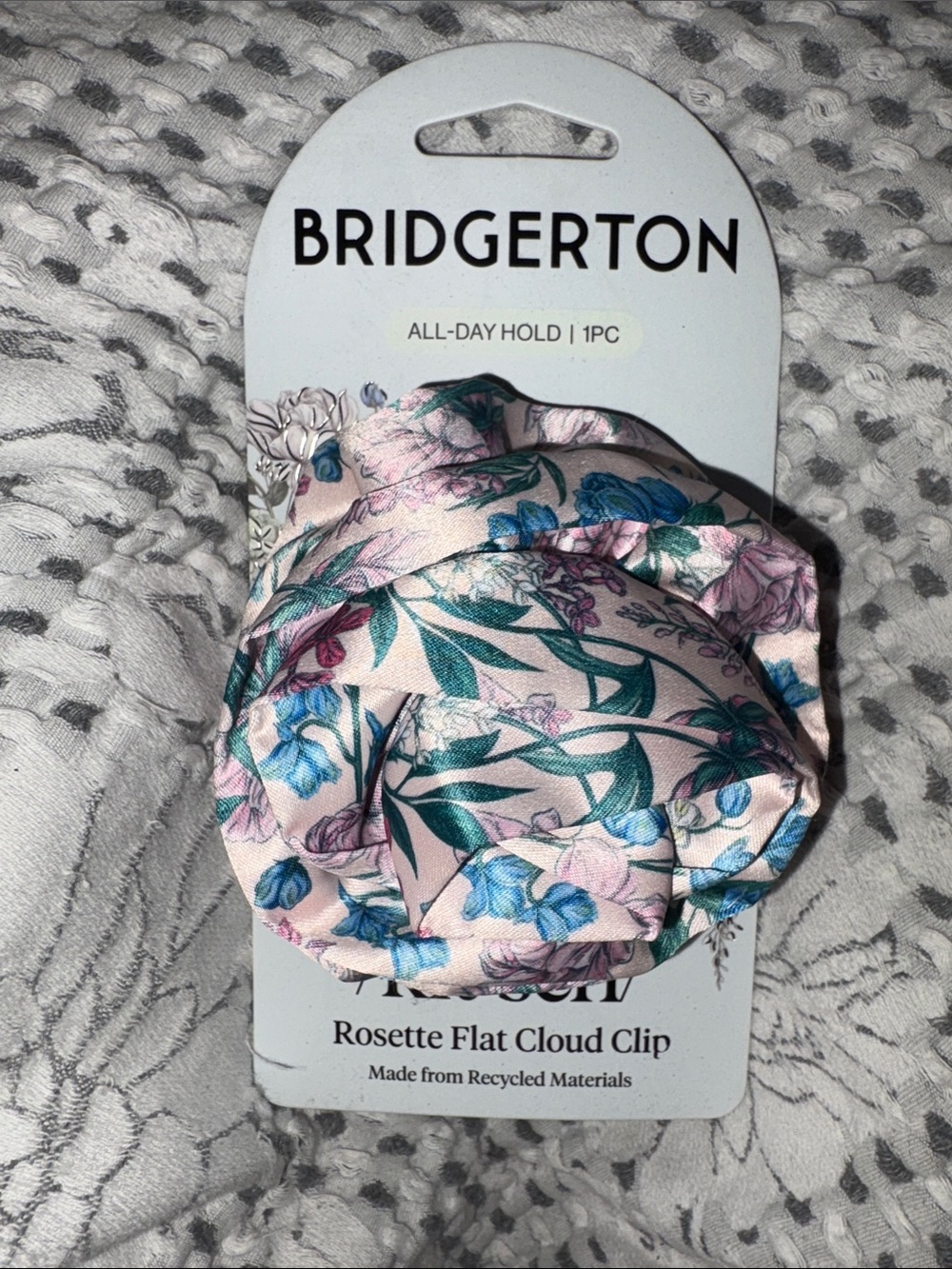 Kitsch Pink Floral Rosette Clip with Blue & Green Details